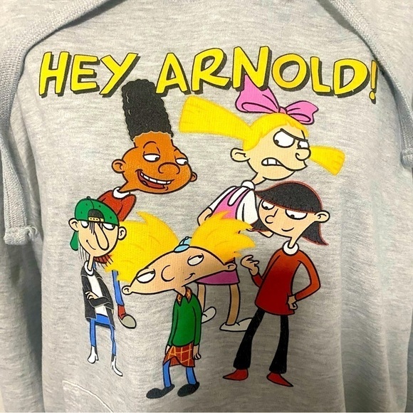 Nickelodeon Hey Arnold Graphic Print Hoodie Unisex XXL Youth Heather Gray EUC - Picture 2 of 8